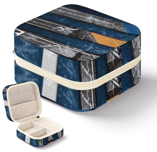 QMKFWT Mini-Schmuckkästchen mit Eishockeyschlägern, tragbar, Reise-Boxen, kleiner Schmuck-Organizer für Ringe, Ohrringe, Anhänger, Halsketten, Organizer, Aufbewahrungsbox, Geschenk