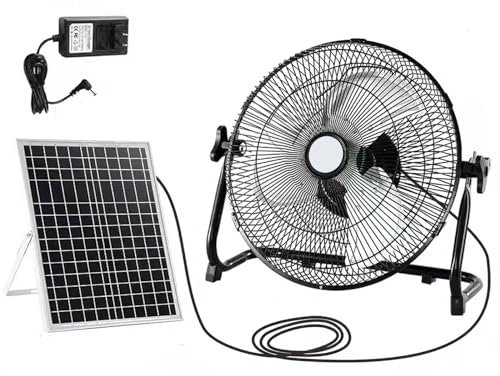 SFNIOKFG Solar Charging Fan,High-speed Quiet Camping Fan, Industrial Fan,Floor Fan,with 12 Speeds,Use for Home, Bedroom Outdoor/Indoor (adapters/solar panels) (Color : Black, Size : 18in(46cm))