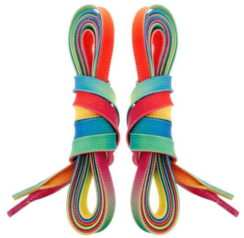 CORHAD 1paar Flache Regenbogen Schnürsenkel Für Sneakers Bunte Gradient Farbige Schuhbänder Für Skateschuhe Und Wanderschuhe Lange Wasserabweisende Schnürsenkel