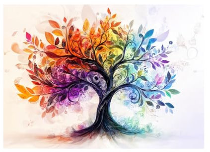 WUFIEA Arbre de vie en Impression sur toile, Arbre d'art Affiche Murale Abstrait Image sur Toile Tableau Salon Chambre Décorations - 40x60cm Sans cadre(Multicolore)