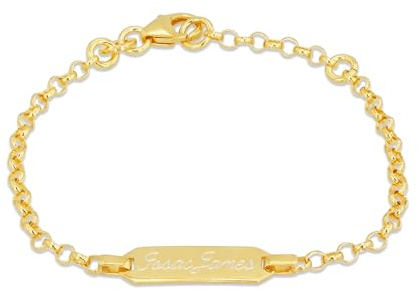 HURLEY BURLEY LONDON Personalised Gold Plated Christening Bracelet for Babies, Baby ID Bracelet, 14cm