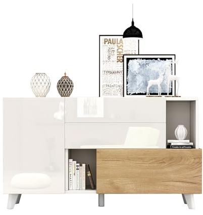 Generisch Hochglanz-Holz-Sideboard mit Stauraum, modernes Esszimmer, Wohnzimmer, weiß