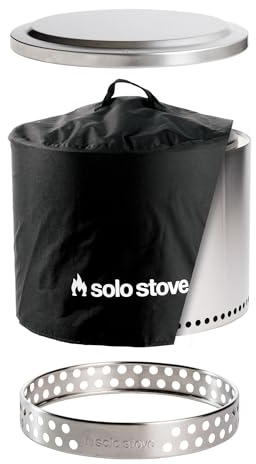 Solo Stove Bonfire Amazon Exclusive | Smokeless Fire Pit Bundle with Stand, Lid, Shelter & Ash Pan | Ideal for 4–6 People | Stainless Steel Wood Burning Camping Pit – 19.5 Wide, 34lbs