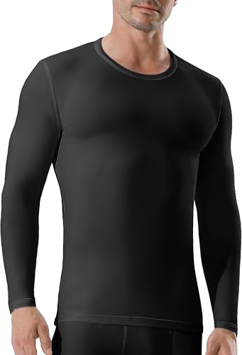 Channo Ropa Interior Térmica para Hombre: Camiseta de Manga Larga Elástica y Transpirable Climas Fríos Negro L