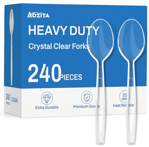 240 Count Extra Heavy Duty Clear Plastic Spoons, Solid and Durable Premium Disposable Spoons - BPA-Free & Heat Resistant Plastic Cutlery Utensils for Parties, Events and Everyday Use