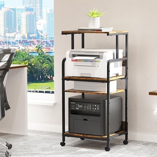 4-Tier Printer Stand, Large Printer Table on Wheels, Movable Printer Stand