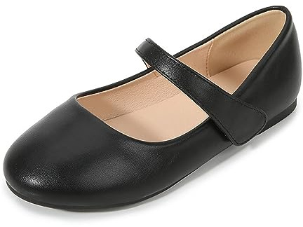 Girls' Mary Jane School Shoes D𝐨lly Flat𝐬 for Toddler/Kids Part𝐲 & Dress Pumps with Non-Slip Rubber Sole (Black, 3 Big Kids)