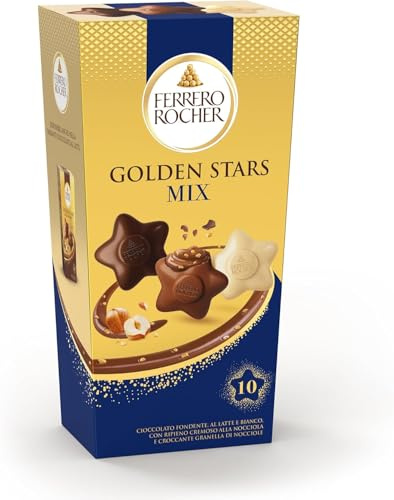Ferrero Golden Stars Mix, 10 Specialità Assortite al Cioccolato al Latte, Bianco e Fondente, con Granella di Nocciola, Idea Regalo, Confezione da 115 gr