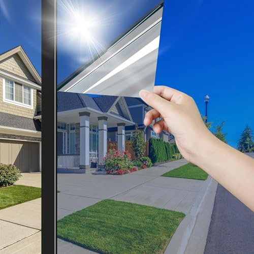 Gutsbox Spiegelfolie Fenster Sichtschutz 30x200cm Sonnenschutzfolie Fenster innen, Fensterfolie Blickdicht von Aussen, UV Schutzfolie, Blickdichte Fensterfolie für Wohnzimmer, Schlafzimmer, Büro