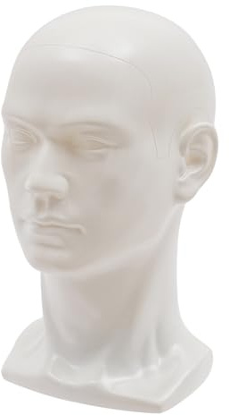 Esyogen Männlich Modellkopf aus PVC Perückenkopf Dekokopf Mannequin Kopf Hüte Brille,50 Kopf-Umfang x 30cm Produkthöhe (Weiß glänzend)