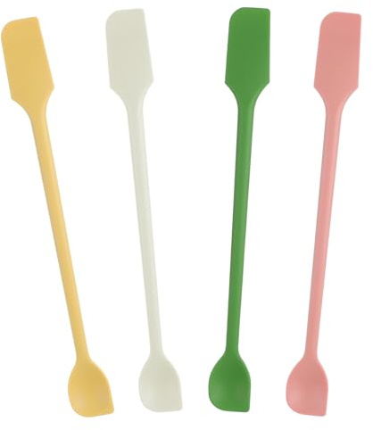 4 Pcs Silicone Jar Spatula Set, Small Silicone Dual-Ended Spatula & 10.2-Inch Baking Spatulas, Mini Spatulas for Cooking, Scooping, Mixing, Makeup & Jars