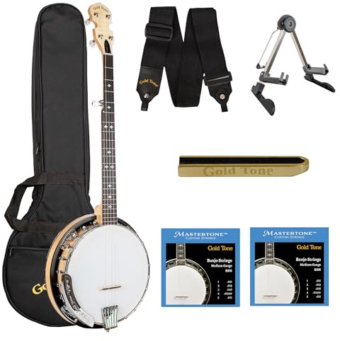 Gold Tone CC-100R Cripple Creek Resonator Banjo Bundle - Beginner Friendly, Convertible Open-Back/Bluegrass, Maple Neck, Includes Gig Bag, Strap, Mute, Stand, & 2 String Packs