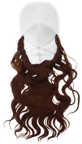 MAGICLULU Natural Hairline Curly Baseball Cap Wig for Women Synthetic Wavy Long Brown Hair with White Hat Soft Comfortable Fibers Sun Protection for Outdoor Activities and Daily Wear
