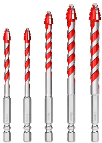 5 Pcs Masonry Drill Bits Set, Professional Tungsten Carbide Drill Bits for Concrete Brick Walls, Hammer Drill Bits with Hardened Carbide Tip, Multi-Material Drill Bit Set for Tile Metal Wood Plastic