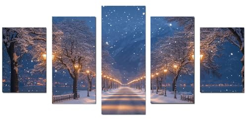 BOHUO Set de 5 Cuadro en Lienzo Paisaje Nevado, Impresiones sobre Lienzo Paisaje Cuadros Dormitorios Murales Decoración de Pared Arte（Azul 45-80x150cm Sin marco