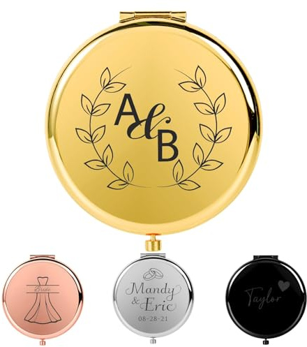 HERSTL Personalisiertes Geschenk Für Frauen, Individuell Gravierter Kompakt-Kosmetikspiegel Mit Text, Tragbarer Taschenspiegel Für Unterwegs, Geschenke Zum Jahrestag Oder Geburtstag(Gold)