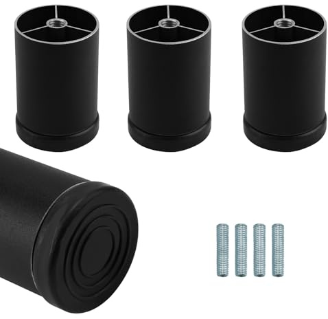 TIANLIN 4 Stück Höhenverstellbare Möbelfüße M8 – Aluminiumlegierung, Schwarz, 6 cm, 0–8 mm Ausgleich – Universell für Sofa, Schrank, Schreibtisch & mehr