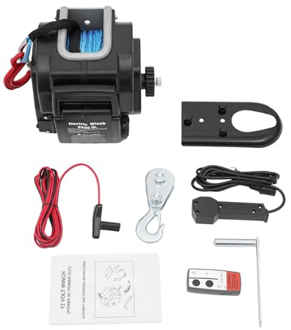 Elektrische Seilwinde 12V mit 2948 kg (6500 lbs) Zugkraft, 400W Motorwinde mit Überlastschutz & Kabelfernbedienung, Offroad, Auto & Anhänger (Stahlseil)