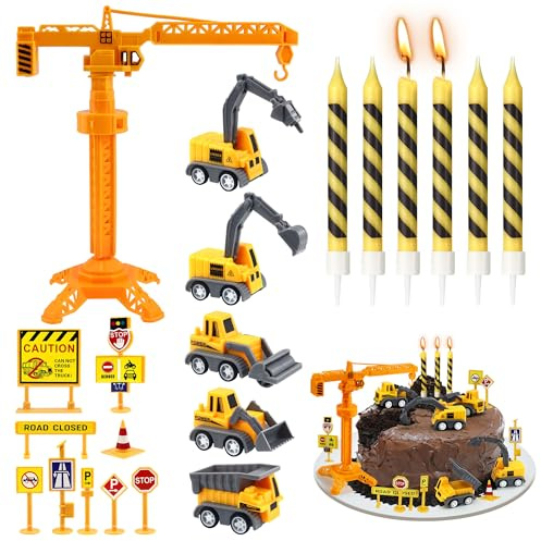 Construction Birthday Candles 21 Pcs Construction Vehicles Cake Toppers Set