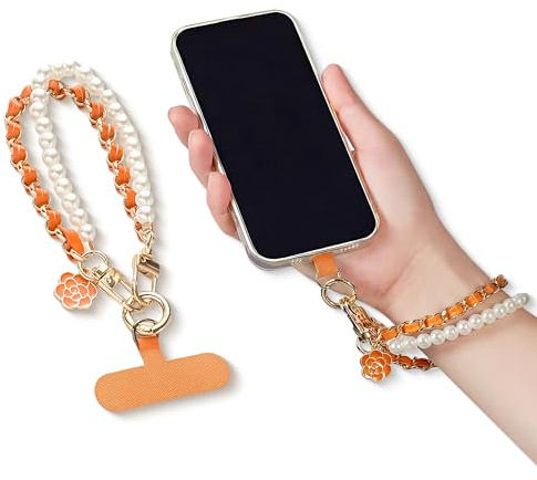 GZYUNFA Premium Pearl Beaded Phone Wrist Strap for Women, Luxury Universal MobilePhone Chain Charm Lanyard, Anti-Fall Wristband, Anti-Theft Phone Accessory, Compatible with iPhone Samsung