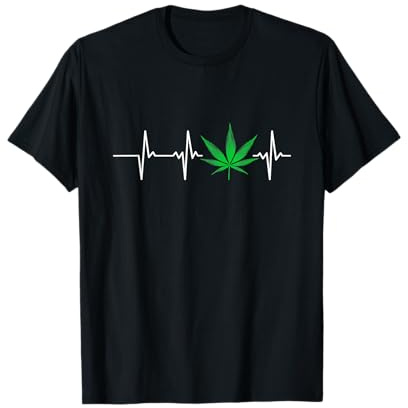 Marihuana Blatt Cannabis Kiffer Hanf Herzschlag T-Shirt
