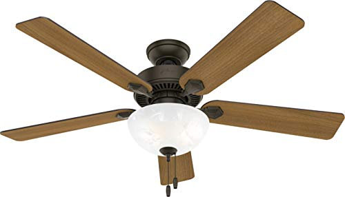 Hunter Swanson 52-inch Indoor New Bronze Traditional Ceiling Fan With Bright LED Light Kit, Pull Chains, and Reversible WhisperWind Motor Included