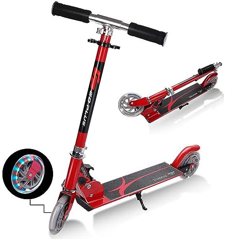 DREAMADE Klappbarer Scooter höhenverstellbar, Kinderroller Kickroller Tretroller mit 2 Leuchträdern, Kinderscooter aus Aluminium, Kinder Roller bis 70kg belastbar (Rot)