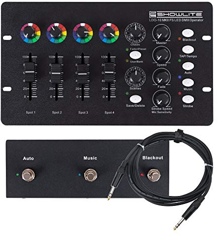 Showlite LDO-10 MKII FS LED DMX Operator + Footswitch Set - DMX-Controller für LED-Scheinwerfer - Ideal für Alleinunterhalter, kleinere Bands oder Kneipen - Set inklusive Fußfernsteuerung und Kabel