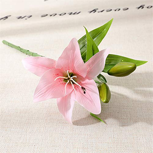 flores artificiales,3 flores artificiales de lirio de perfume de tacto a mano, película corta de PVC flores artificiales de lirio-rosa claro 2