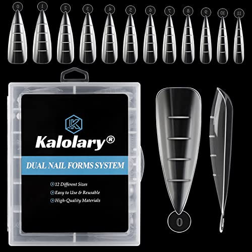 Kalolary 120PCS Klare Dual Nail System Form Mould Acryl Stiletto Nagel Erweiterung Tipps Nail Art Maniküre Werkzeuge 12 Größen mit Skala