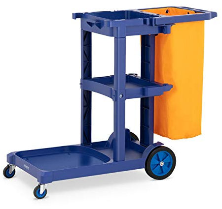 Ulsonix Chariot De Nettoyage Ménage avec Sac À Linge Ordures Déchets UNICLEAN 12 (Plastique, 3 Tablettes, roulettes 360° À l'avant, Support À Serpillière)