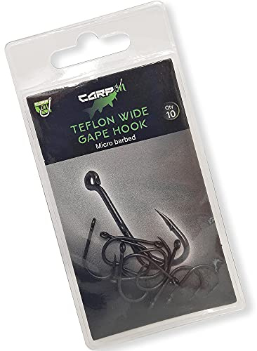 Carp On - 10 Pack of Teflon Wide Gape Eyed Fishing Hooks Classic Design – (10 x Size 10) [14-7010]