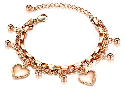 OSTAN Damen Armband Rosengold Armbänder mit Herz Anhänger