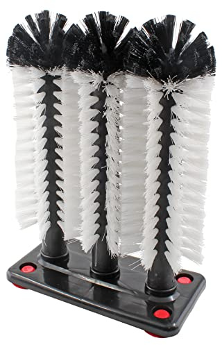 Bonsicoky 3 Long Brush Bar Glass Washer with Suction Base | Commercial Brush Cleaner, Bristle Brush for Kitchen Bar Beer Cup, For Long Leg Cup & Red Wine Glass, 10.2x7.3x3.7