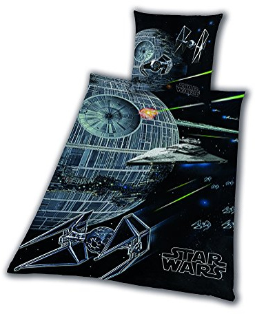 Tex Idea Bettwäsche Biber Star Wars Todesstern Rey Finn Tico Yoda Winterbettwäsche wie Flanell 155 x 220 NEU Wow mit Reißverschluss - All-In-One-Outlet-24 -