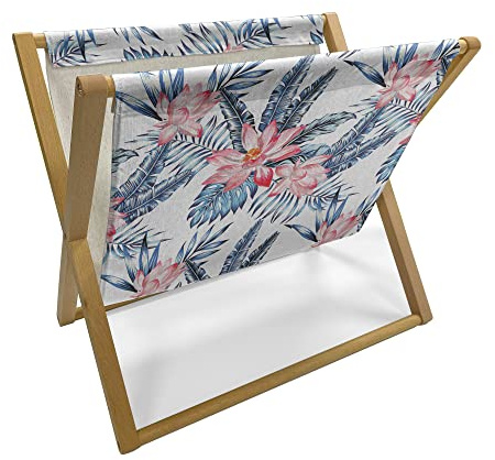 Ambesonne Tropical Magazine and Book Holder, Leaves of Banana Palm and Lilies Hawaii Brazil Botanical Watercolor Art, Floor Rack Decor for Interior of Home & Office, 22 x 19, Coral Orange and Blue