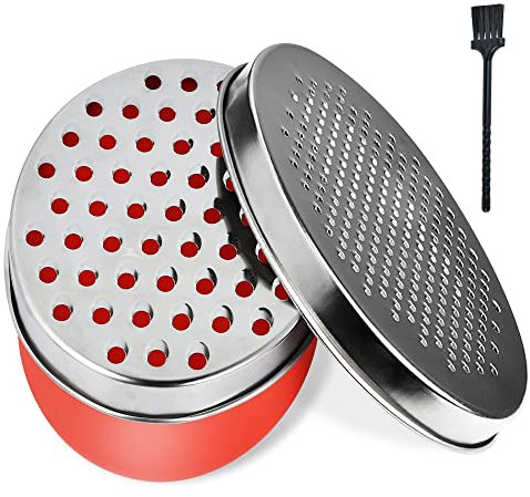 Cheese Grater Akamino Grater Lemon with Food Storage Container & Lid Grinder Grater for kitchen - Perfect For Hard Parmesan，Ginger, Vegetables, Butter (Red)