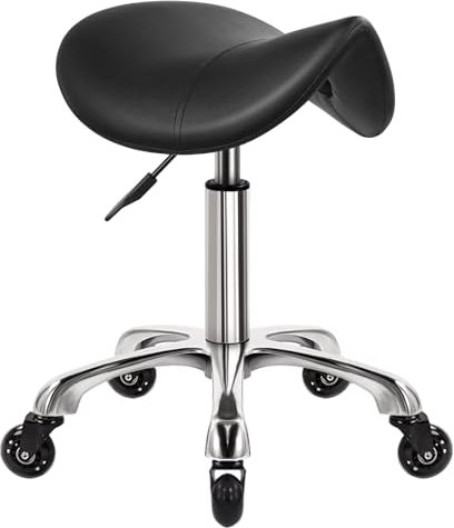 WKWKER Heavy Duty Rollhocker mit Rädern Hydraulischer Drehgelenk Verstellbarer Rollhocker Ergonomisch Dickes Leder Sitzhocker Stuhl für Küche Zeichnen Labor Büro Salon Nachricht Hocker - Schwarz