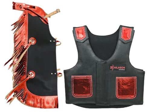 HILASON Youth Bull Riding Protective Vest Chaps Black Red