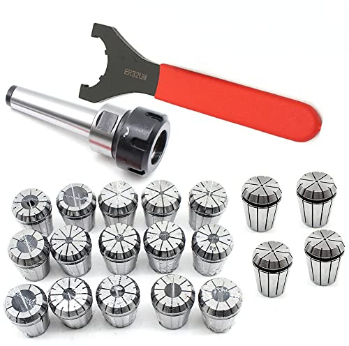 Prazision MT2 ER32 M10 - Set di 21 tenditori per tenditori a molla + 19 pezzi ER32, mandrino con custodia