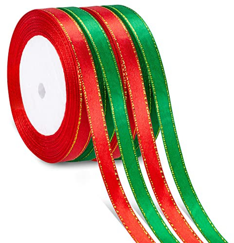 100m 4 Rollen Satinband Geschenkband, Geschenkbänder Dekoband, Weihnachten Schleifenband Stoffband für DIY Geschenkverpackung Weihnachtsbaum Deko