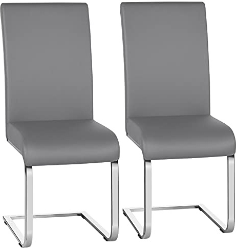 Yaheetech Dining Chairs Set of 2 Faux Leather High Back Chairs Light Grey