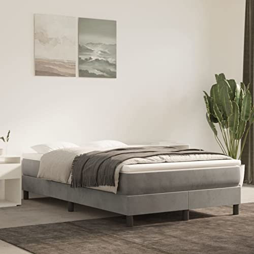 Tidyard resårsäng, sängram, stoppad säng, ungdomssäng, gästsäng, sovrumssäng, dubbelsäng/enkelsäng, balksäng, sängram, ribbotten, träsäng, ljusgrå, 120 x 200 cm, sammet