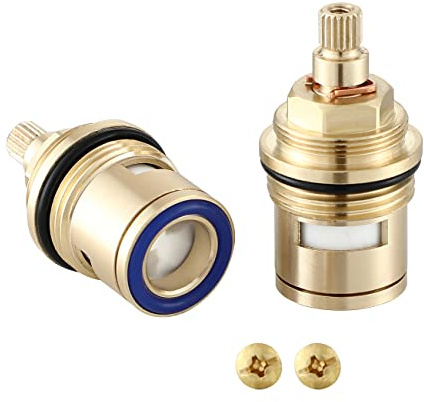 Wussh Basin 3/4'' Ceramic Disc Cartridge Bath Mixer Tap Inner 53MM 20 Teeth | Soild Brass Bathroom 2PCS Ceramic Disc Cartridge Replacement Hot and Cold Pair Faucet Inner Valve Quarter Turn With Screws