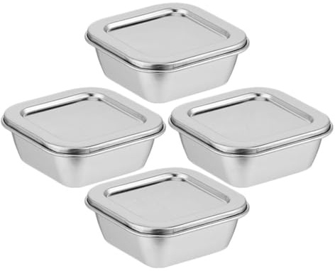 SHERCHPRY Boîte Inox Alimentaire Avec Couvercle Récipients De Stockage Pour Échantillons Lot De 4 12.00 X 12.00 X 4.50 Cm Pour Cantine Scolaire Laboratoire Université