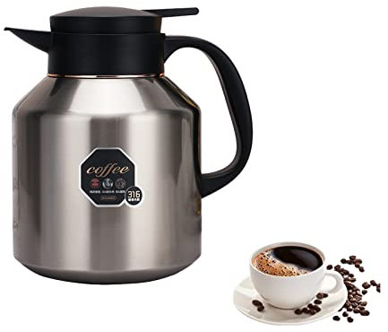 HotTopStar 1.7L Insulated Jug, Stainless Steel Thermal Jug, Coffee Pot with Press Button Top, Thermal Coffee Pot, Double-Walled Vacuum Carafe for Hot and Cold Water Tea