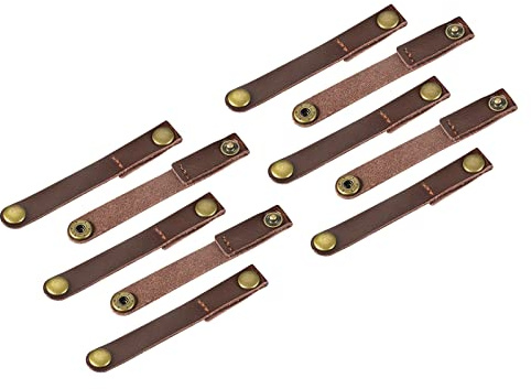 sourcing map Pack of 10 Leather Cable Straps Cord Organizer 90x12mm Portable Cable Leather Clips Brown Earphone Cord Management for Cable, Wire