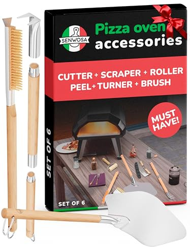 Senwosa Pizza Oven Accessories Set - 3 Piece Pizza Making Kit with Pizza Peel, Pizza Oven & Stone Brush with Scraper, Turning Fork & Bubble Popper - Tools for Indoor Outdoor Brick Wood Gas Ovens
