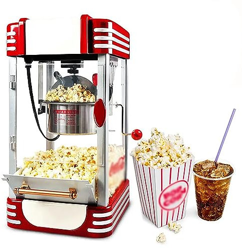 ERICAT Máquina De Palomitas De Maíz para Encimera, Palomitas De Maíz para Cine con Deflector, Diseño De Iluminación Retro, Revestimiento Antiadherente Y De Calentamiento Rápido, para El Hogar, Fiesta