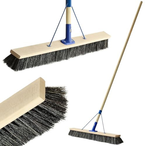 KADAX Long Handled Wooden Street Broom, Wide Wooden Broom, Robust Floor Scrubber, Industrial Broom, Scouring Brush, Scraper Brush, Yard Broom (80 cm)